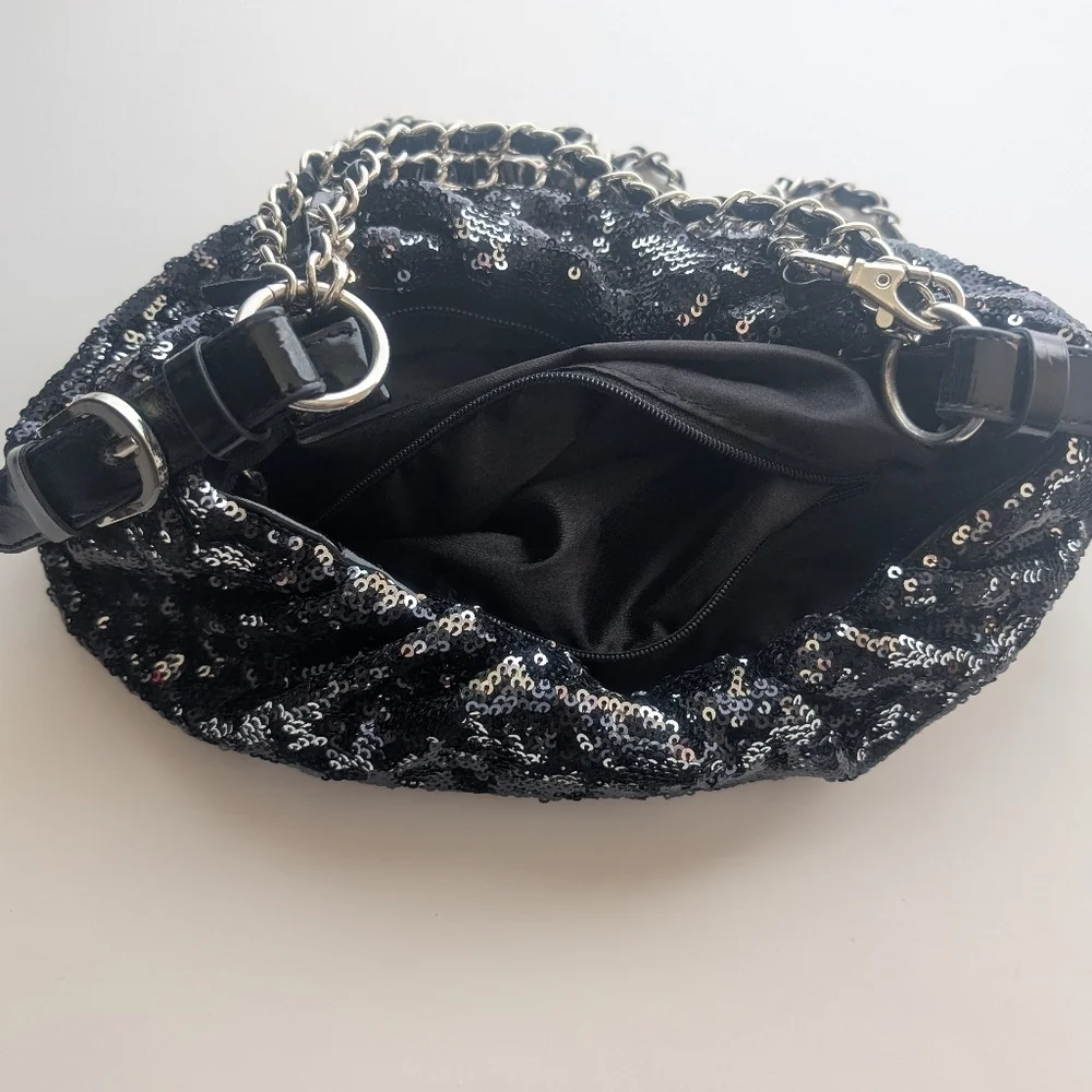 Sequin black evening/night-out handbag - crossbody party bag - chain strap - Picture 5 of 5